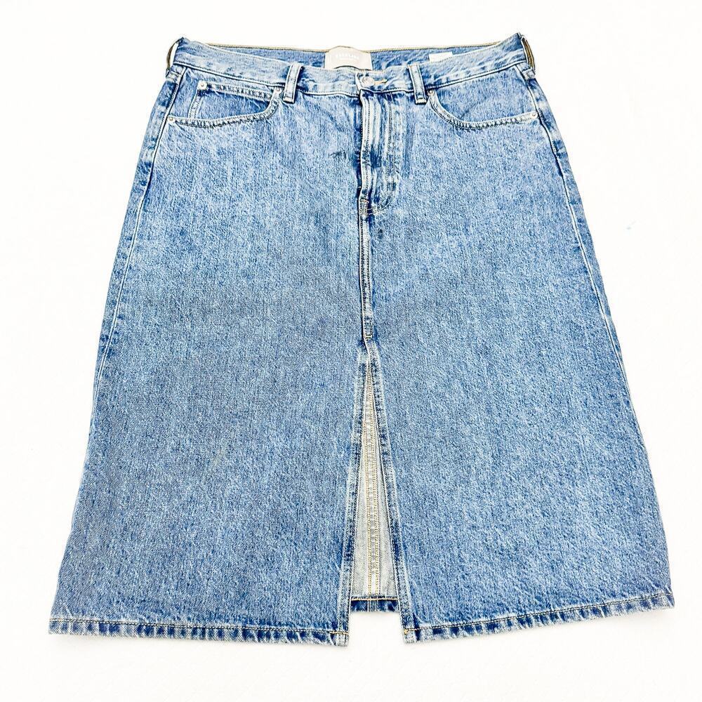 Everlane The Denim Midi Skirt Medium Wash Jeans Split Front Size 31 Regular